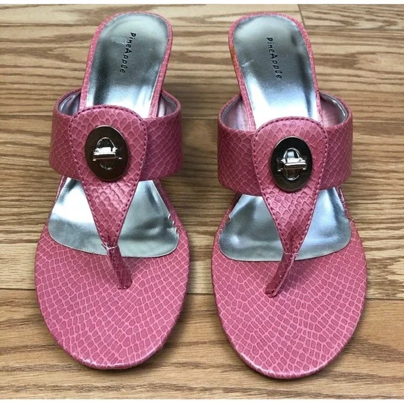 PINEAPPLE Sparkle Pink Snake Skin Sandal with Silver Sole – Size 6.5 - Picture 2 of 7